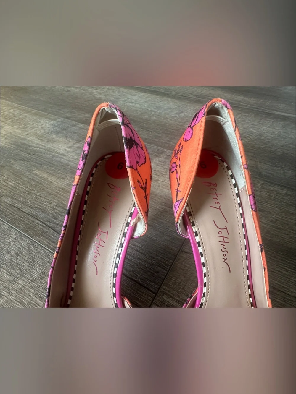 Betsey Johnson Pink Bow Orange Floral D'Orsay Heels